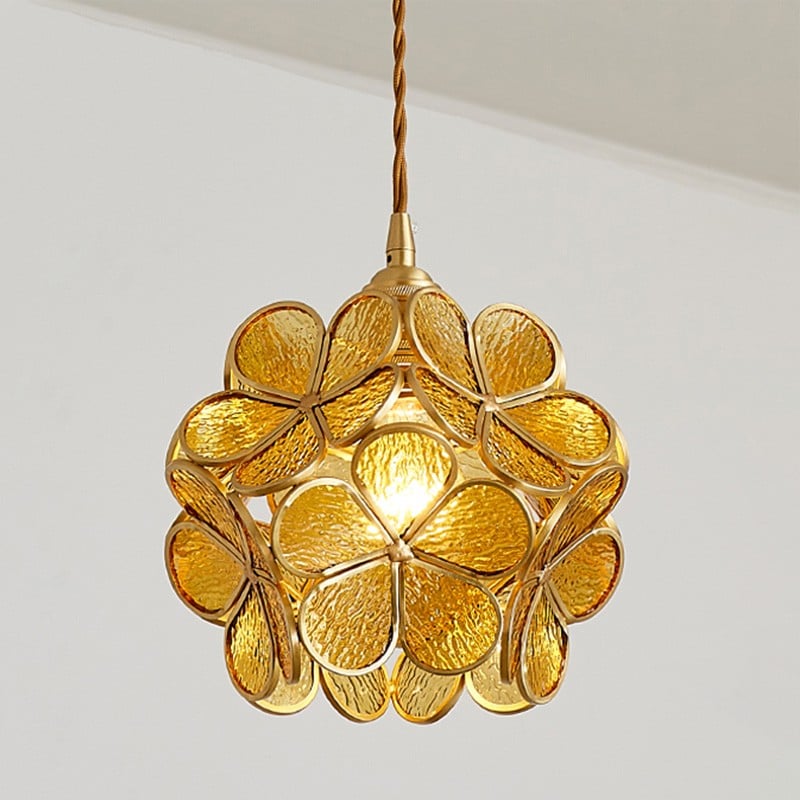 Hanglamp Bohemian met Bloemvormige Glaskap en Gouden Frame