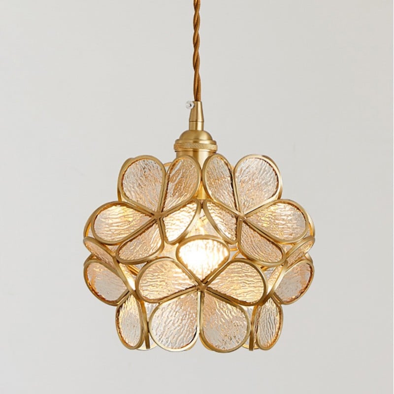 Hanglamp Bohemian met Bloemvormige Glaskap en Gouden Frame