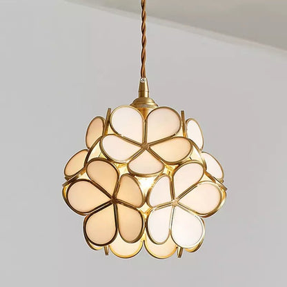 Hanglamp Bohemian met Bloemvormige Glaskap en Gouden Frame