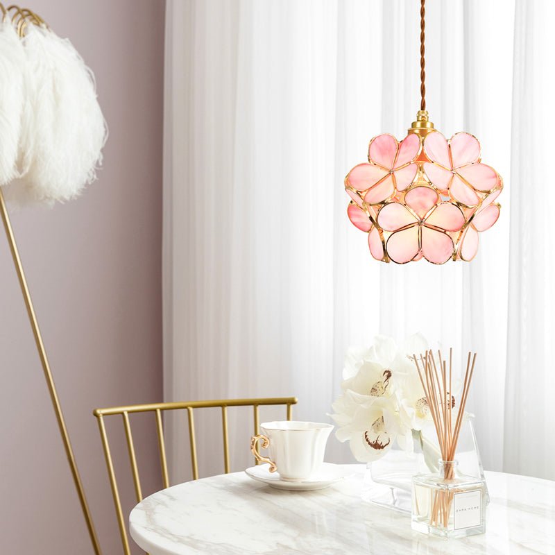 Hanglamp Bohemian met Bloemvormige Glaskap en Gouden Frame