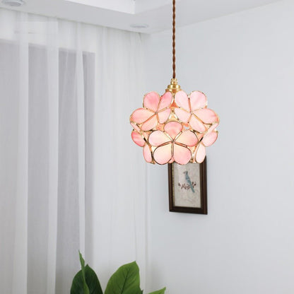Hanglamp Bohemian met Bloemvormige Glaskap en Gouden Frame