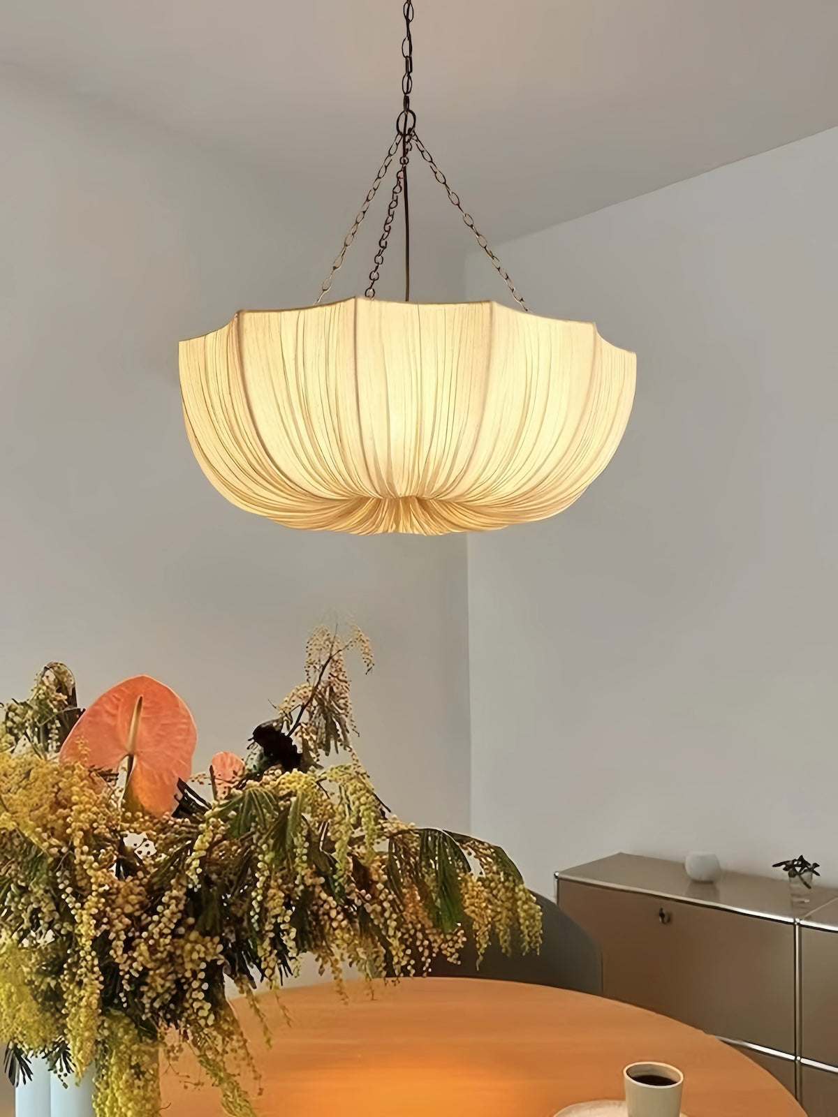 Hanglamp Bohemian met Gedrapeerde Stoffen Kap en Verstelbare Ketting