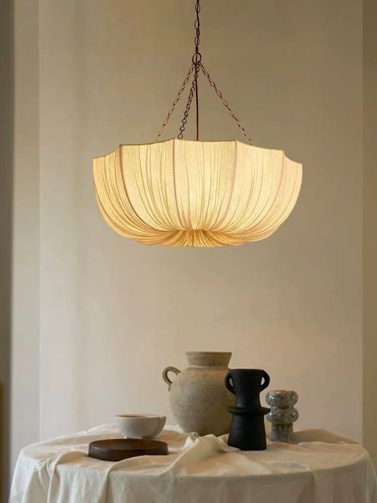 Hanglamp Bohemian met Gedrapeerde Stoffen Kap en Verstelbare Ketting