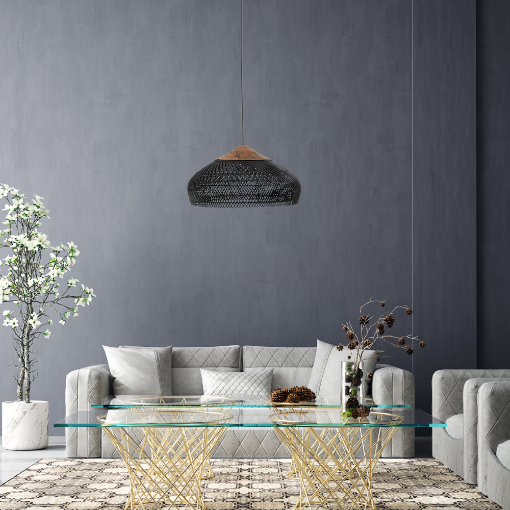 Hanglamp Bohemian met Gevlochten Kap en Houten Detail