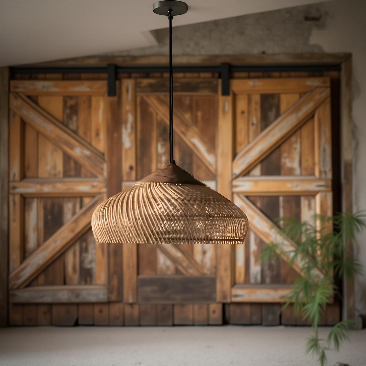 Hanglamp Bohemian met Gevlochten Kap en Houten Detail