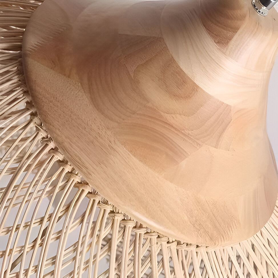 Hanglamp Bohemian met Gevlochten Kap en Houten Detail