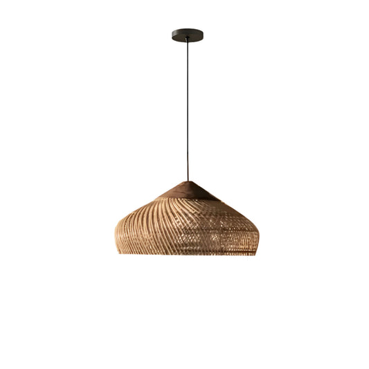 Hanglamp Bohemian met Gevlochten Kap en Houten Detail
