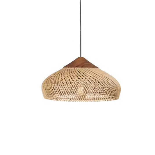 Hanglamp Bohemian met Gevlochten Kap en Houten Detail