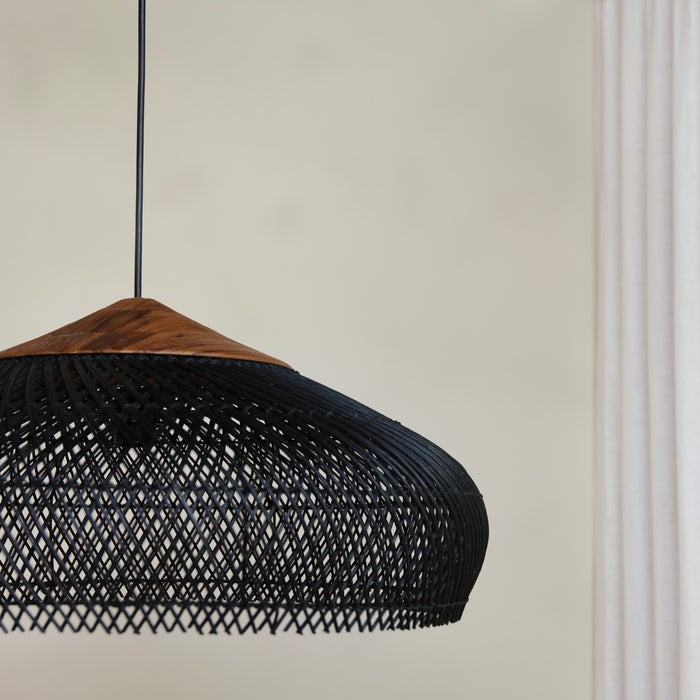 Hanglamp Bohemian met Gevlochten Kap en Houten Detail
