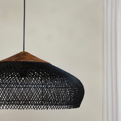 Hanglamp Bohemian met Gevlochten Kap en Houten Detail