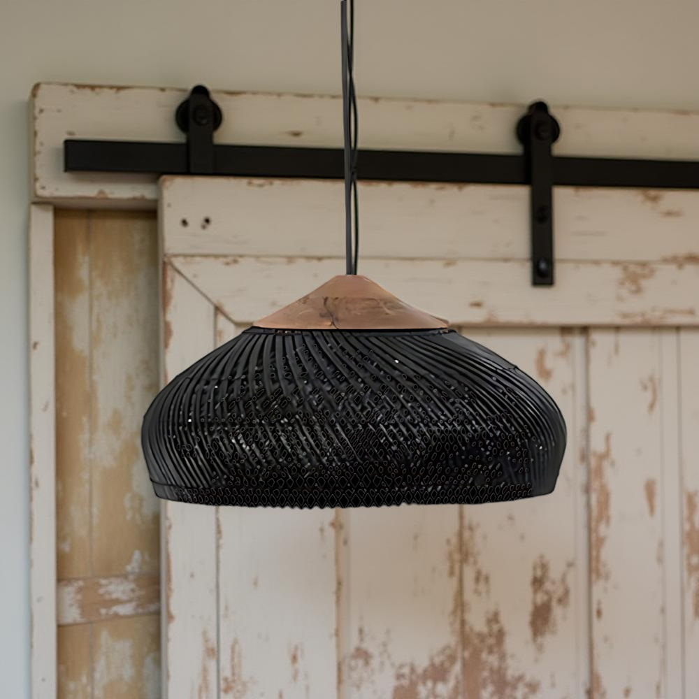 Hanglamp Bohemian met Gevlochten Kap en Houten Detail