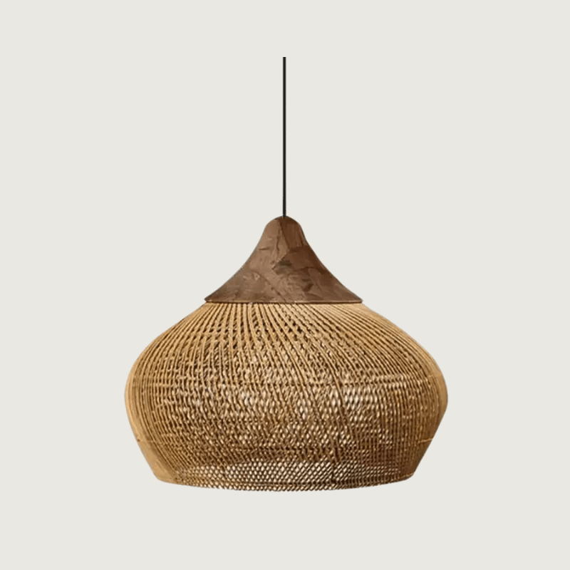 Hanglamp Bohemian met Gevlochten Rattankap en Houten Top