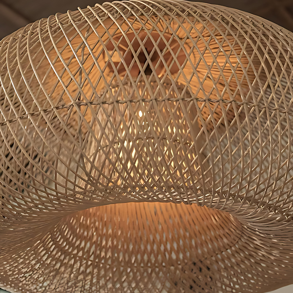 Hanglamp Bohemian met Gevlochten Rotan Kap en Houten Fitting