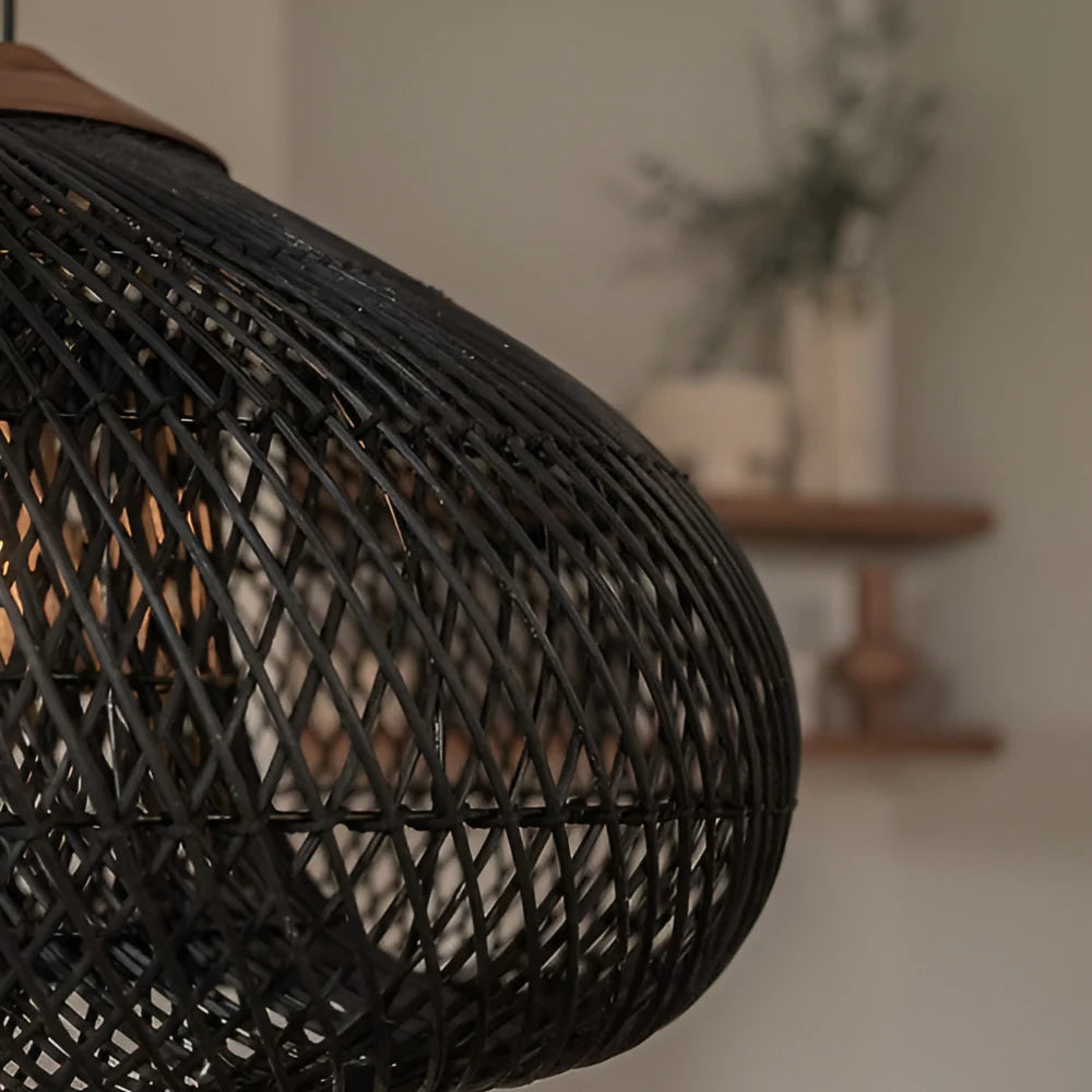 Hanglamp Bohemian met Gevlochten Rotan Kap en Houten Fitting