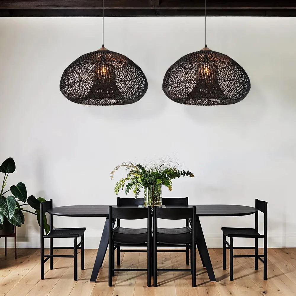 Hanglamp Bohemian met Gevlochten Rotan Kap en Houten Fitting