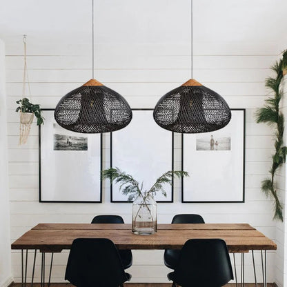 Hanglamp Bohemian met Gevlochten Rotan Kap en Houten Fitting