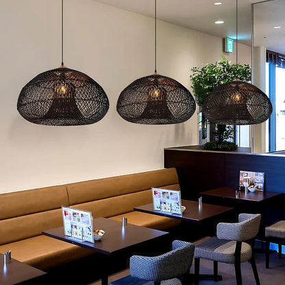 Hanglamp Bohemian met Gevlochten Rotan Kap en Houten Fitting