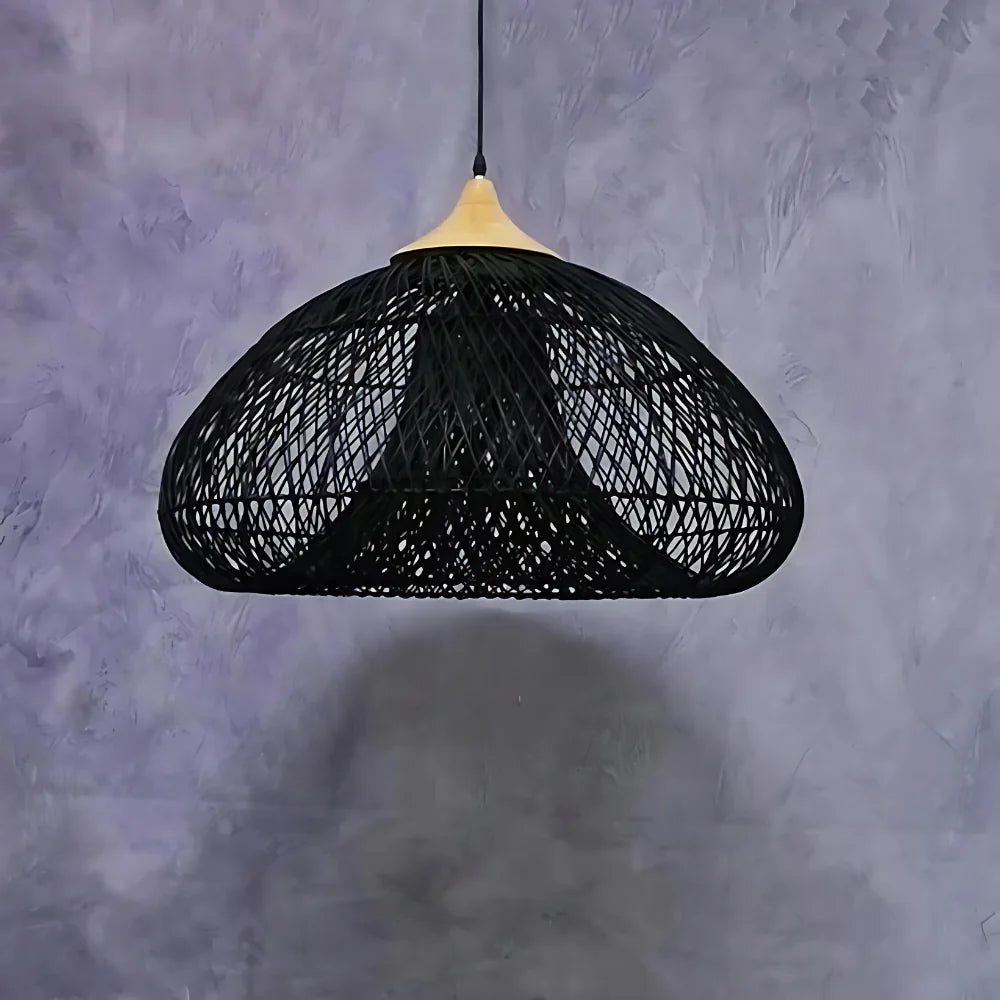 Hanglamp Bohemian met Gevlochten Rotan Kap en Houten Fitting