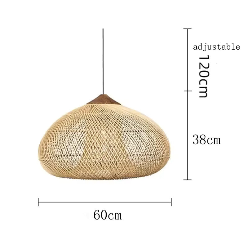 Hanglamp Bohemian met Gevlochten Rotan Kap en Houten Fitting