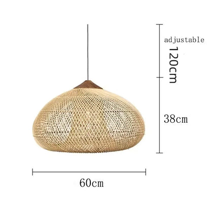 Hanglamp Bohemian met Gevlochten Rotan Kap en Houten Fitting