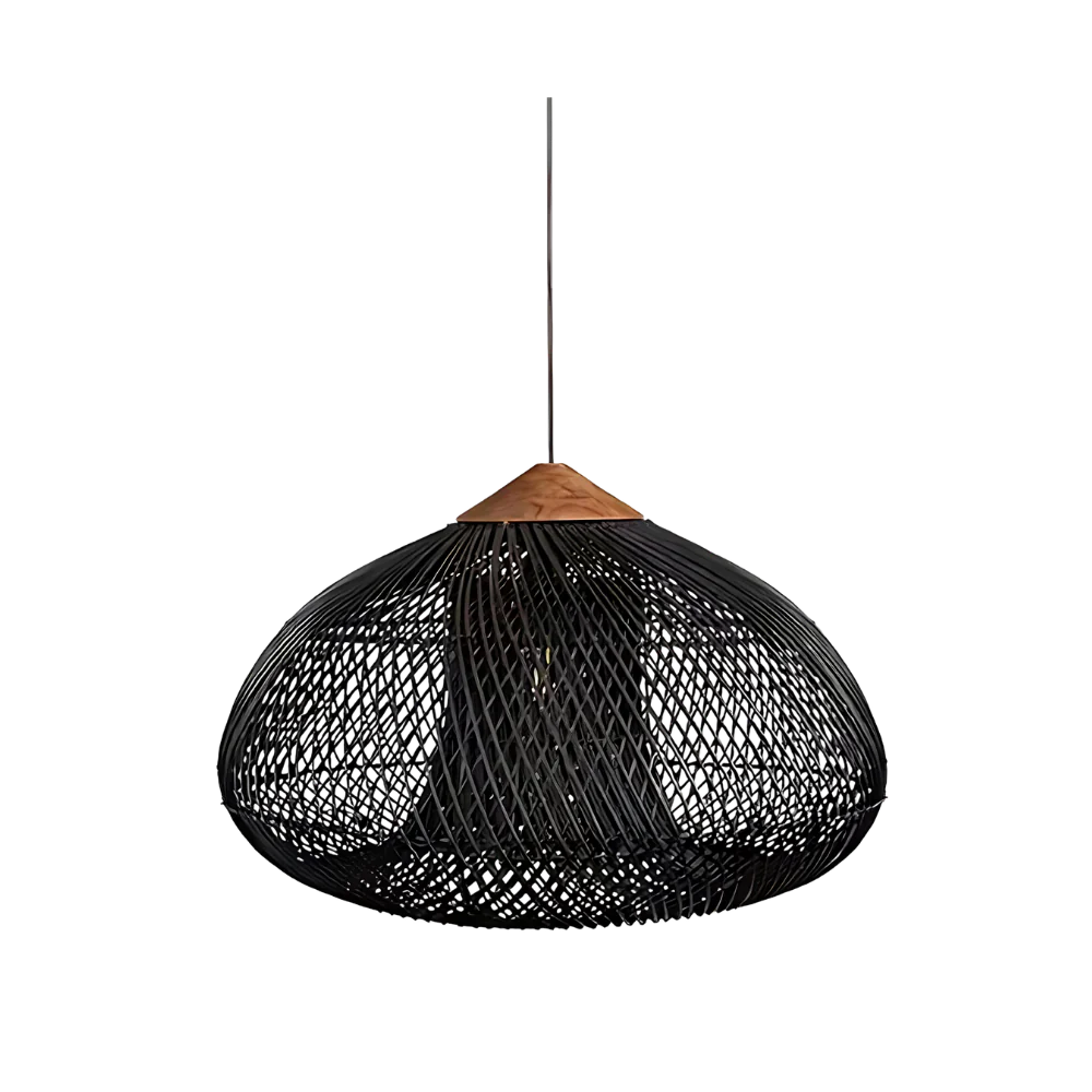 Hanglamp Bohemian met Gevlochten Rotan Kap en Houten Fitting