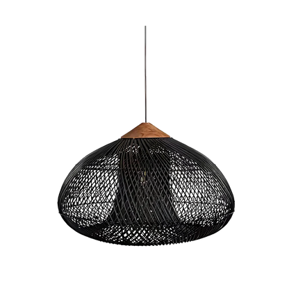 Hanglamp Bohemian met Gevlochten Rotan Kap en Houten Fitting