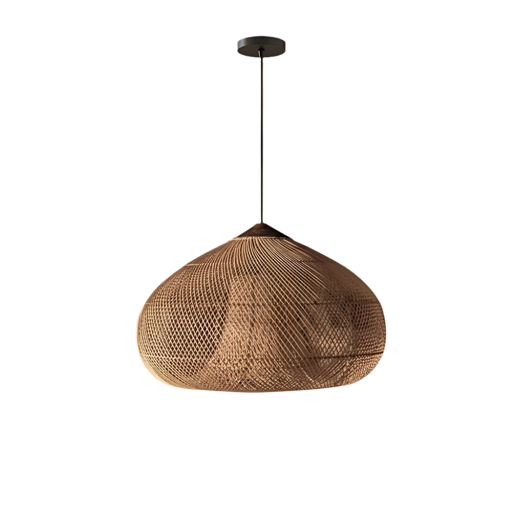 Hanglamp Bohemian met Gevlochten Rotan Kap en Houten Fitting
