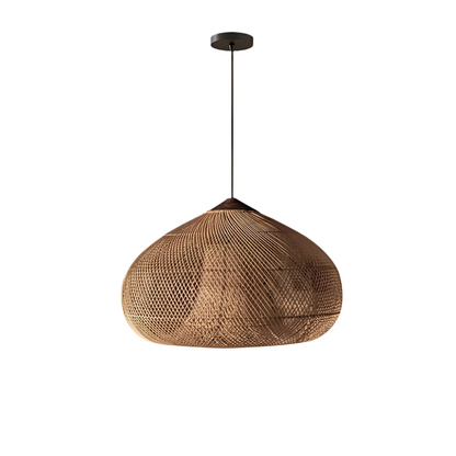 Hanglamp Bohemian met Gevlochten Rotan Kap en Houten Fitting