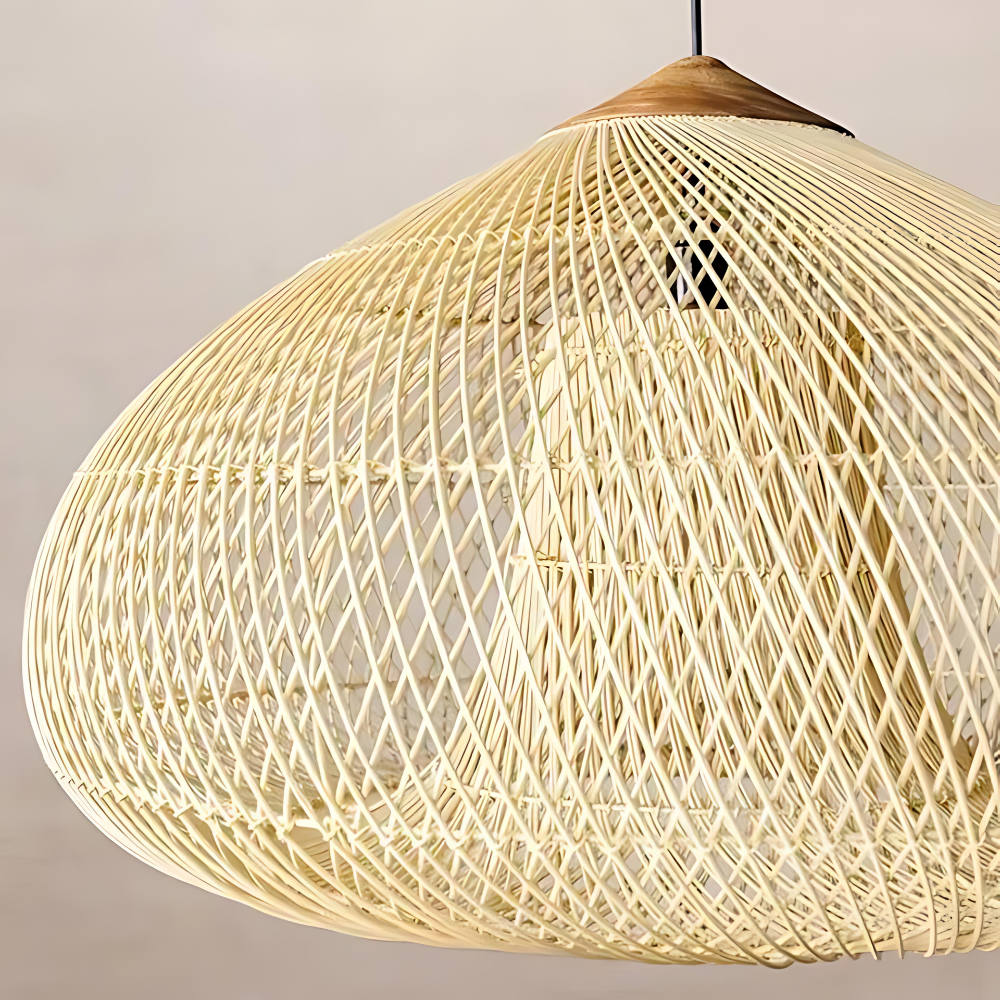 Hanglamp Bohemian met Gevlochten Rotan Kap en Houten Fitting
