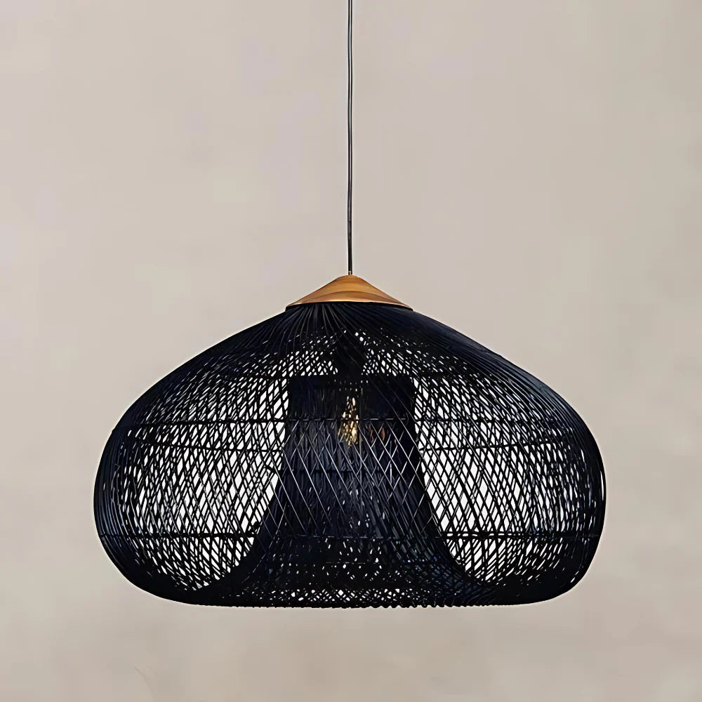 Hanglamp Bohemian met Gevlochten Rotan Kap en Houten Fitting