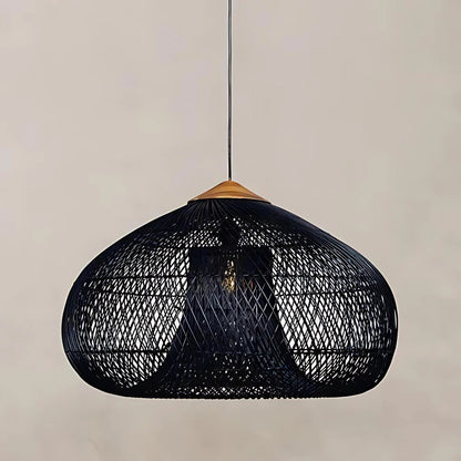 Hanglamp Bohemian met Gevlochten Rotan Kap en Houten Fitting
