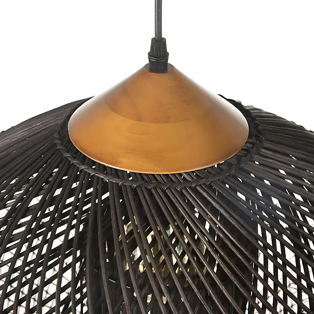 Hanglamp Bohemian met Gevlochten Rotan Kap en Houten Fitting