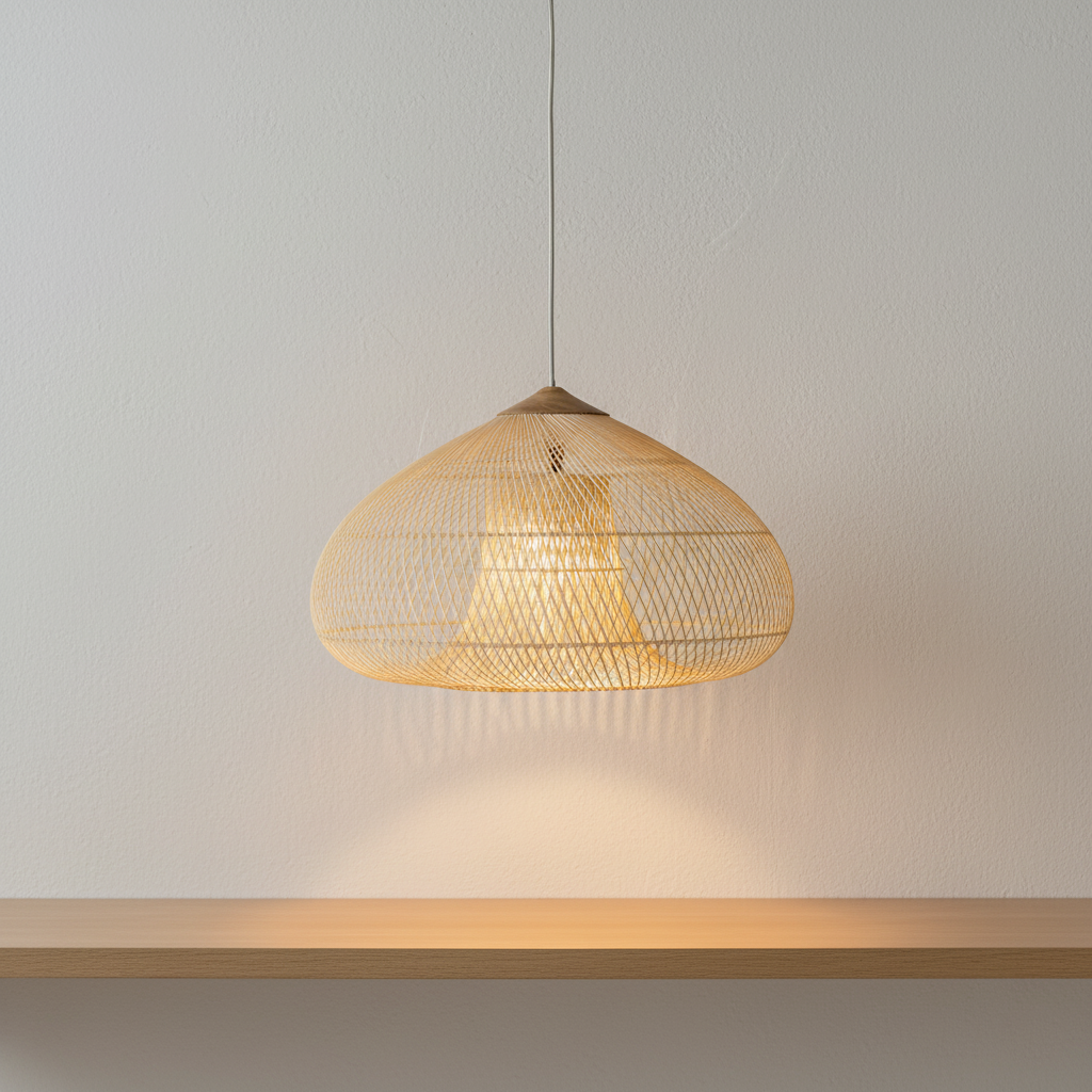 Hanglamp Bohemian met Gevlochten Rotan Kap en Houten Fitting