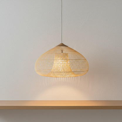 Hanglamp Bohemian met Gevlochten Rotan Kap en Houten Fitting