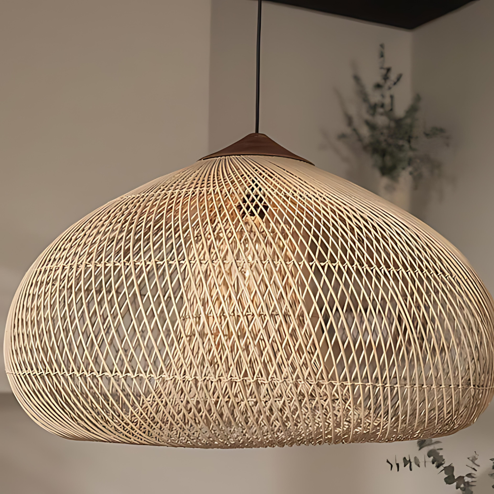 Hanglamp Bohemian met Gevlochten Rotan Kap en Houten Fitting
