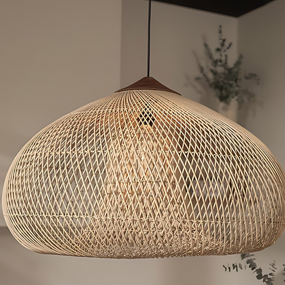 Hanglamp Bohemian met Gevlochten Rotan Kap en Houten Fitting