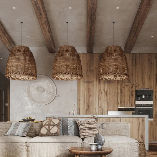Hanglamp Bohemian met Gevlochten Rotan Kap en Verstelbare Kabel