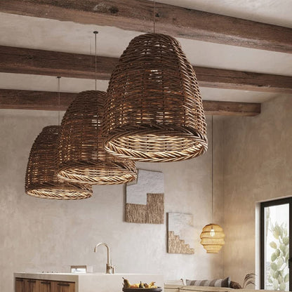 Hanglamp Bohemian met Gevlochten Rotan Kap en Verstelbare Kabel