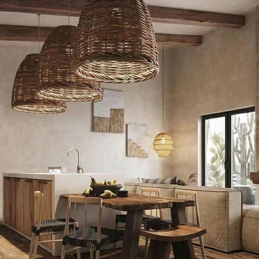 Hanglamp Bohemian met Gevlochten Rotan Kap en Verstelbare Kabel