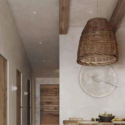 Hanglamp Bohemian met Gevlochten Rotan Kap en Verstelbare Kabel