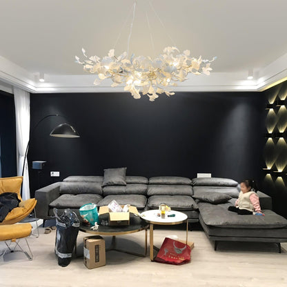 Hanglamp Bohemian met Ginkgo Bladeren en Gouden Frame
