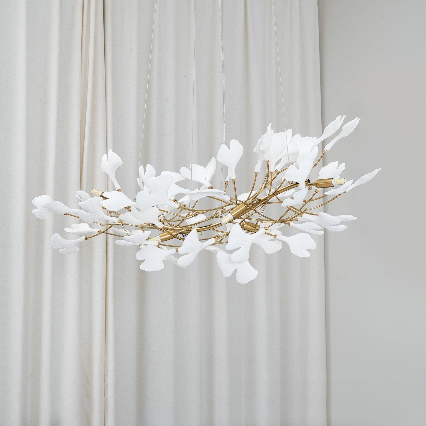 Hanglamp Bohemian met Ginkgo Bladeren en Gouden Frame