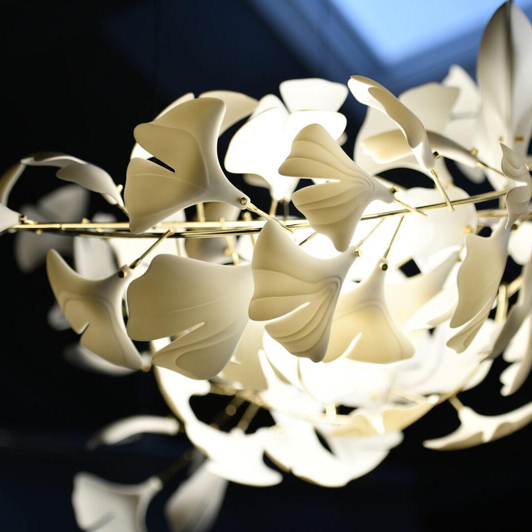 Hanglamp Bohemian met Ginkgo Bladeren en Gouden Frame