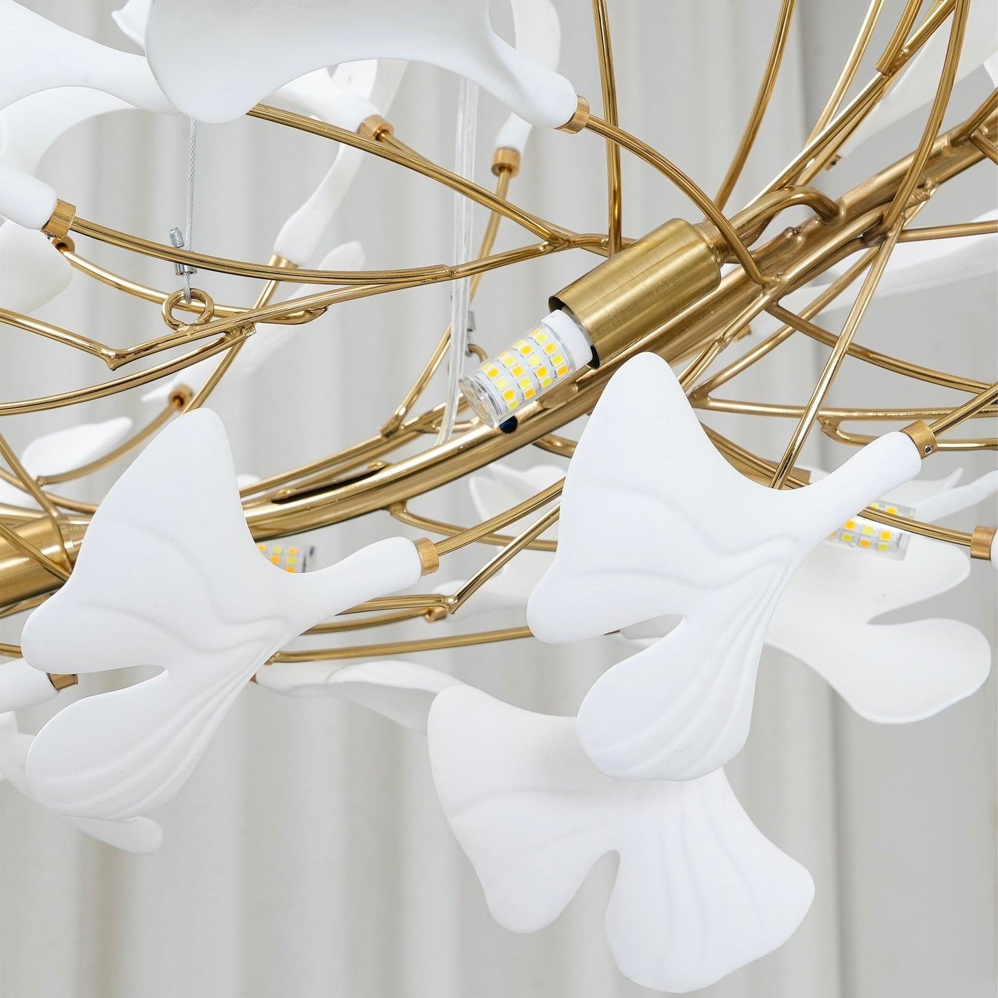 Hanglamp Bohemian met Ginkgo Bladeren en Gouden Frame