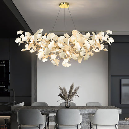 Hanglamp Bohemian met Ginkgo Bladeren en Gouden Frame
