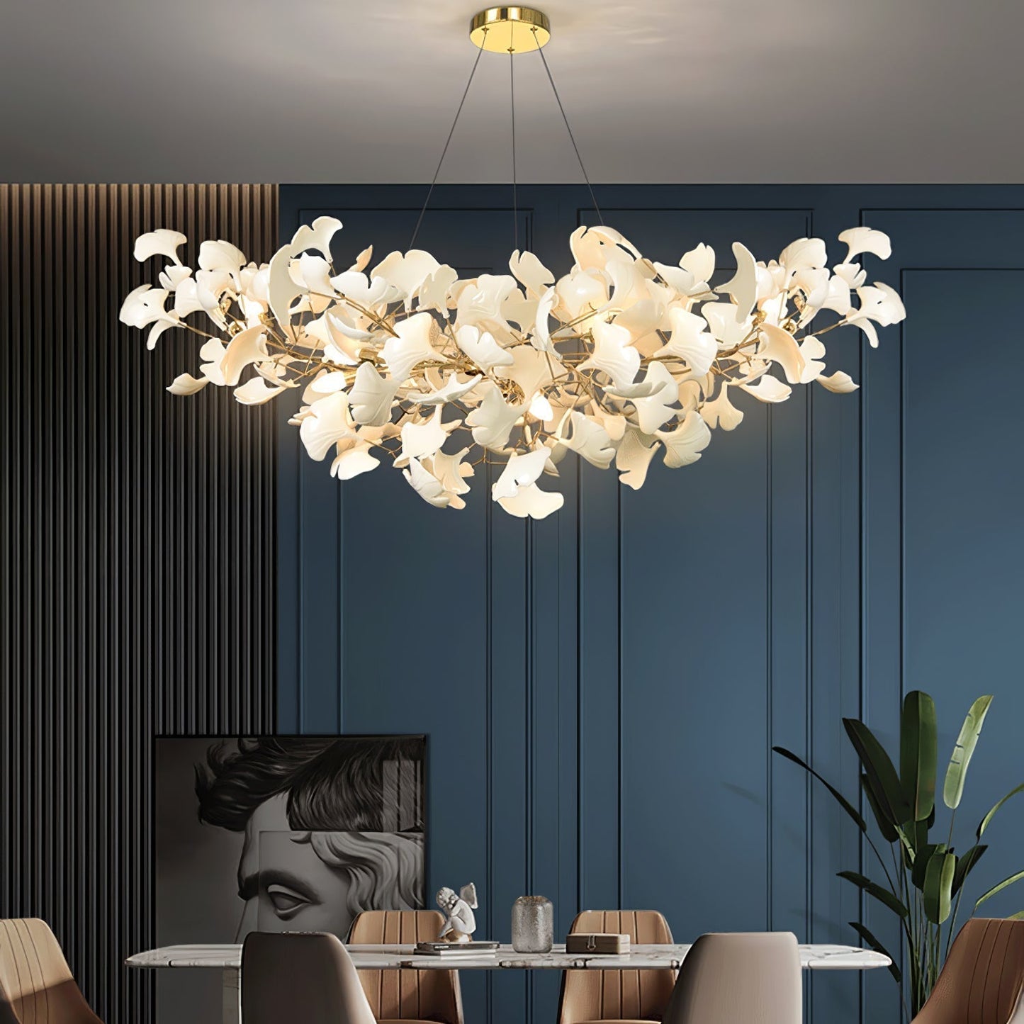 Hanglamp Bohemian met Ginkgo Bladeren en Gouden Frame