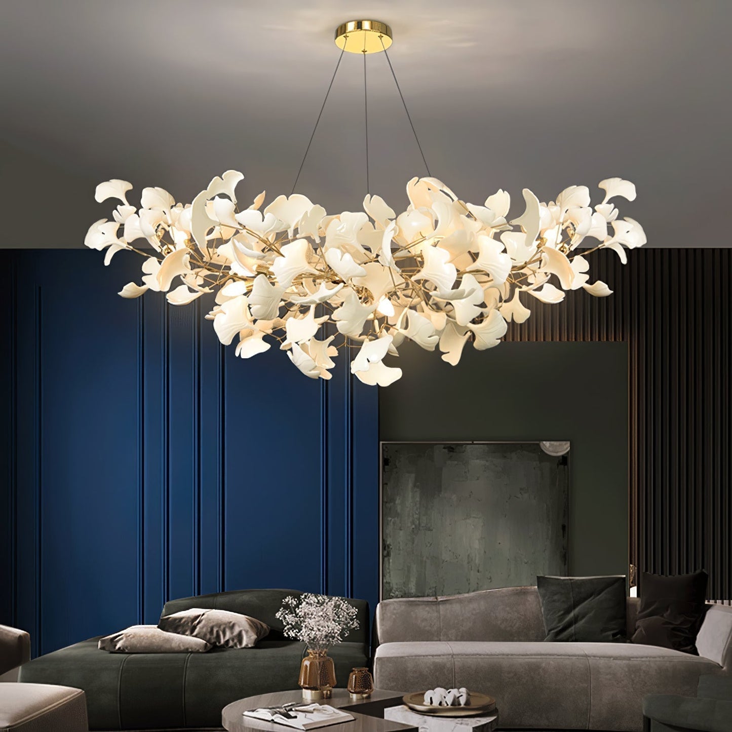 Hanglamp Bohemian met Ginkgo Bladeren en Gouden Frame