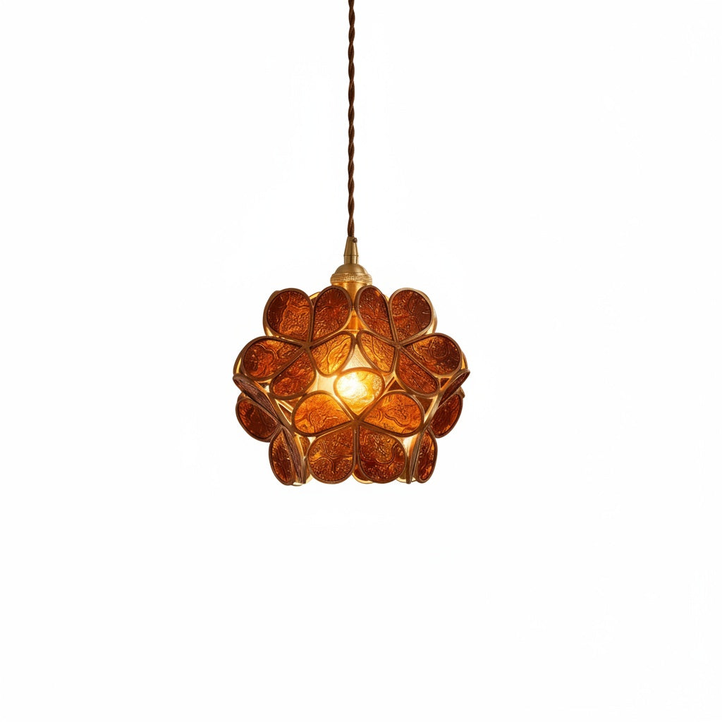 Hanglamp Bohemian met Glazen Bloemenkap en Messing Frame
