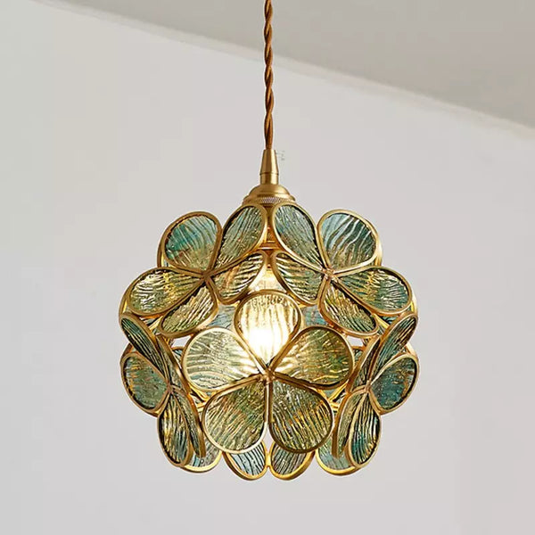 Hanglamp Bohemian met Glazen Bloemenkap en Messing Frame