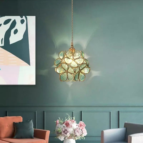 Hanglamp Bohemian met Glazen Bloemenkap en Messing Frame